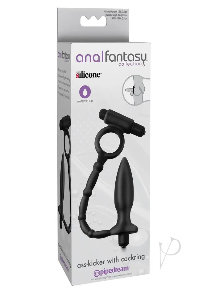 Anal Fantasy Collection Silicone Ass Kicker Plug with Cock Ring Waterproof Black Anal Fantasy Collection Male Sex Toys