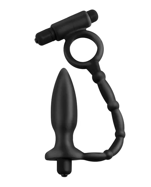Anal Fantasy Collection Silicone Ass Kicker Plug with Cock Ring Waterproof Black Anal Fantasy Collection Male Sex Toys