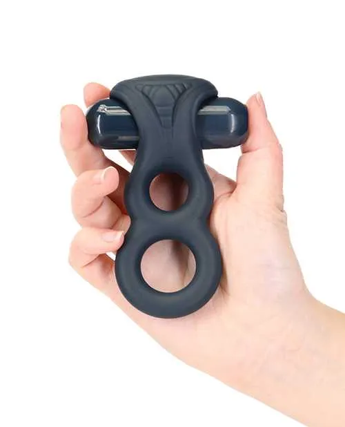 Male Sex Toys Lux Active LUX Active Triad Silicone Rechargeable Vibrating Dual Cock Ring with Remote Control Navy