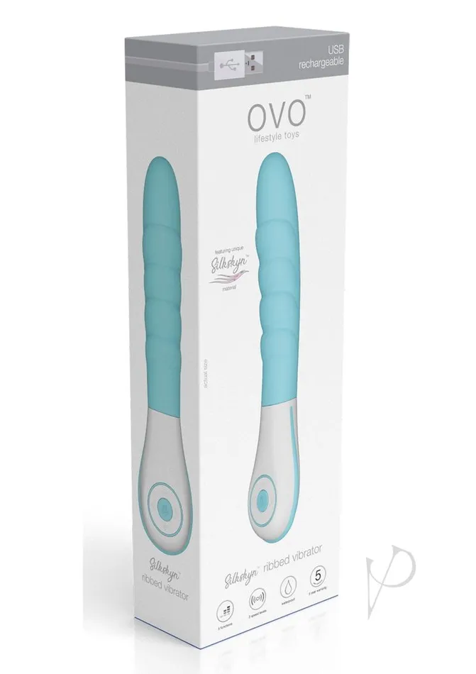 Ovo Female Sex Toys OVO Silkskyn Rechargeable Silicone Ribbed Vibrator BlueWhite