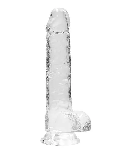 RealRock Crystal Clear Dildo with Balls 8in Clear Real Rock Dildos RealRock Crystal Clear Dildo with Balls 8in Clear Real Rock Dildos