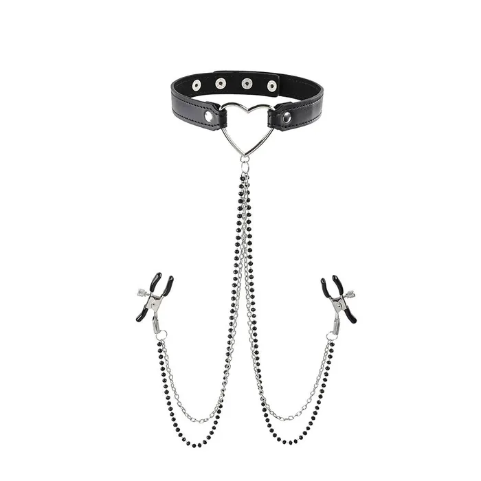 Female Sex Toys Sportsheets Amor Collar With Nipple Clamps Black