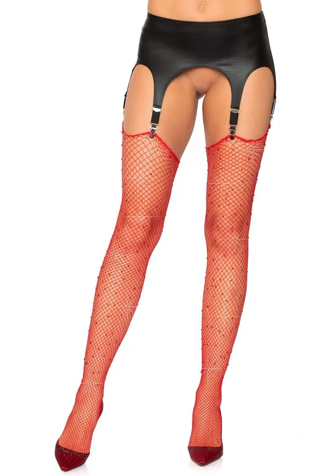 Rhinestone Fishnet Stockings One Size Red Leg Avenue Vibrators