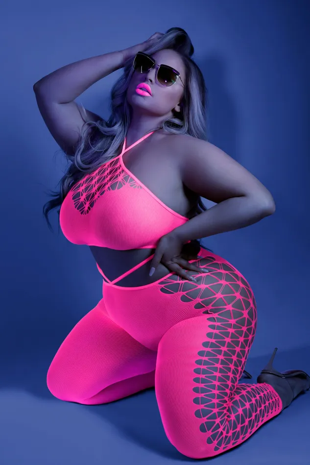 Vibrators Fantasy Lingerie Own the Night Bodystocking Queen Neon Pink