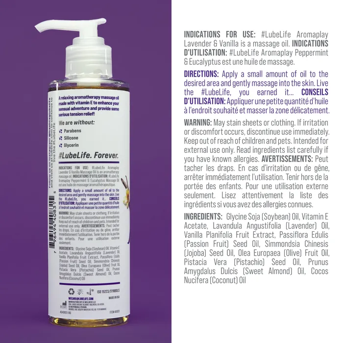 Couples Lubelife Aromaplay Lavender and Vanilla Massage Oil