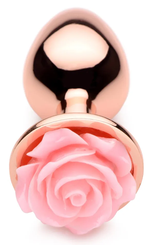Male Sex Toys Rose Gold Anal Plug with Pink Flower Small XR Brands