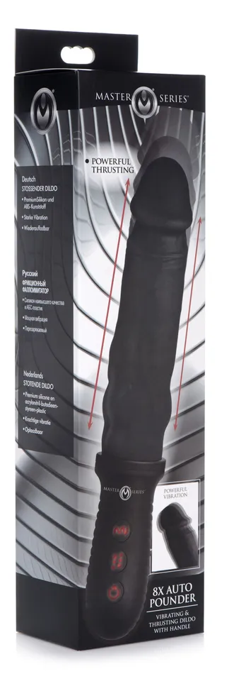 XR Brands 8X Auto Pounder Vibrating and Thrusting Dildo with Handle Black Female Sex Toys