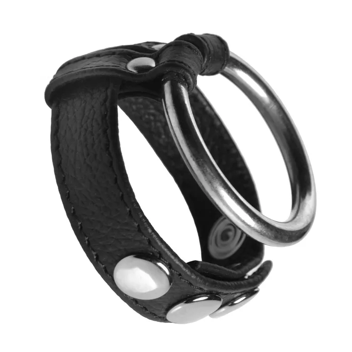 XR Brands Male Sex Toys Leather and Steel Cock and Ball Ring